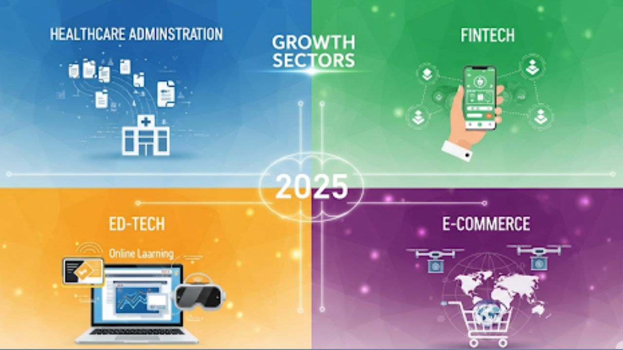 Top Growth Sectors in 2025: Healthcare Administration, Fintech, Ed-Tech, and E-Commerce